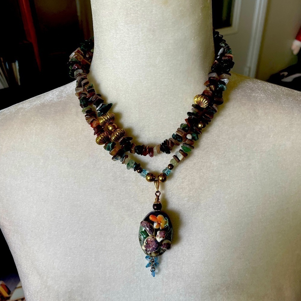 Hand blown glass turtle necklace